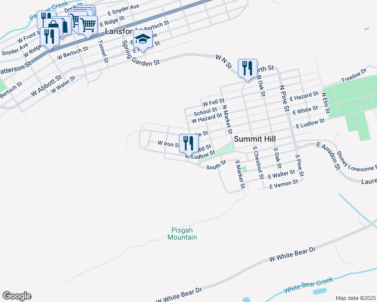 map of restaurants, bars, coffee shops, grocery stores, and more near 217 W Mill St in Summit Hill