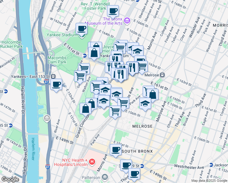 map of restaurants, bars, coffee shops, grocery stores, and more near 790 Concourse Village West in Bronx