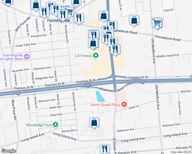 map of restaurants, bars, coffee shops, grocery stores, and more near in Holtsville