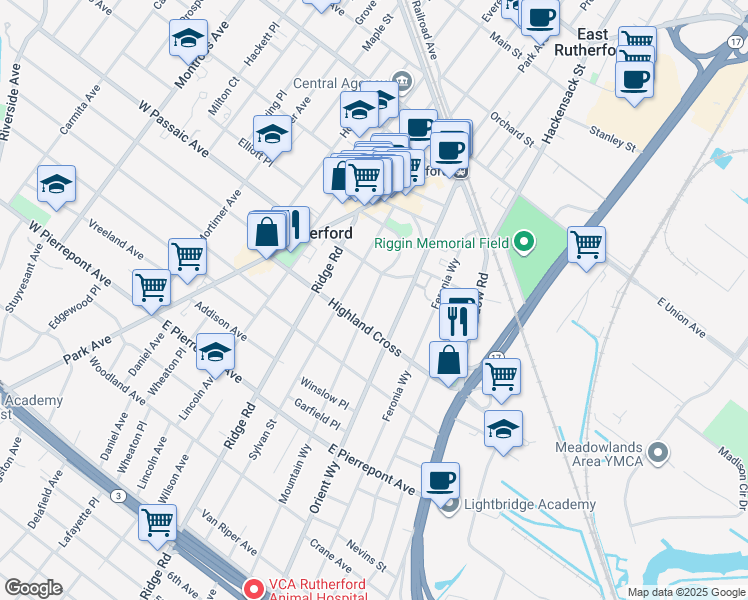 map of restaurants, bars, coffee shops, grocery stores, and more near 103 Mountain Way in Rutherford