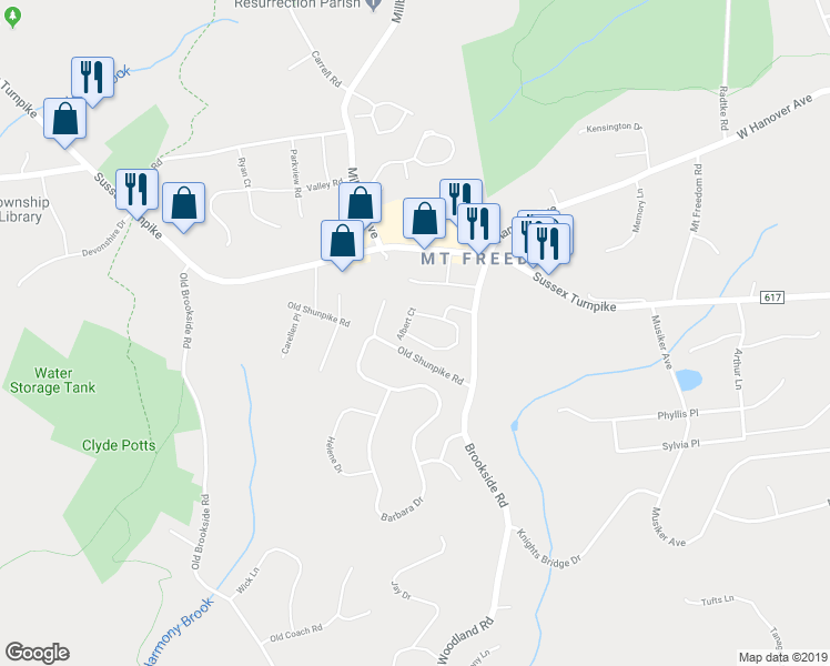 map of restaurants, bars, coffee shops, grocery stores, and more near 26 Brookside Road in Randolph