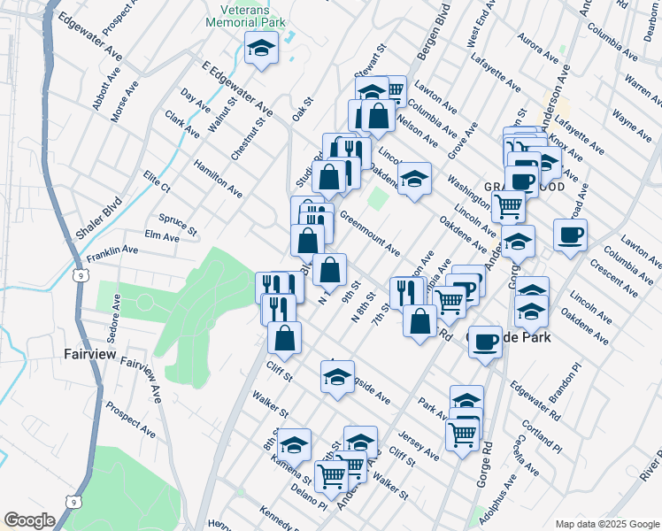 map of restaurants, bars, coffee shops, grocery stores, and more near 501 Ridgefield Terrace in Ridgefield