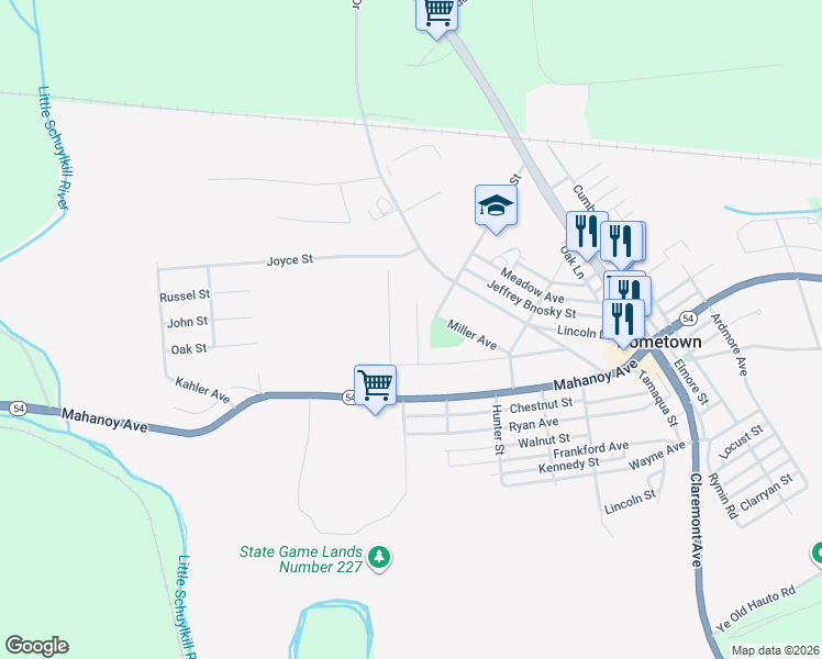 map of restaurants, bars, coffee shops, grocery stores, and more near 15 Eli Street in Tamaqua