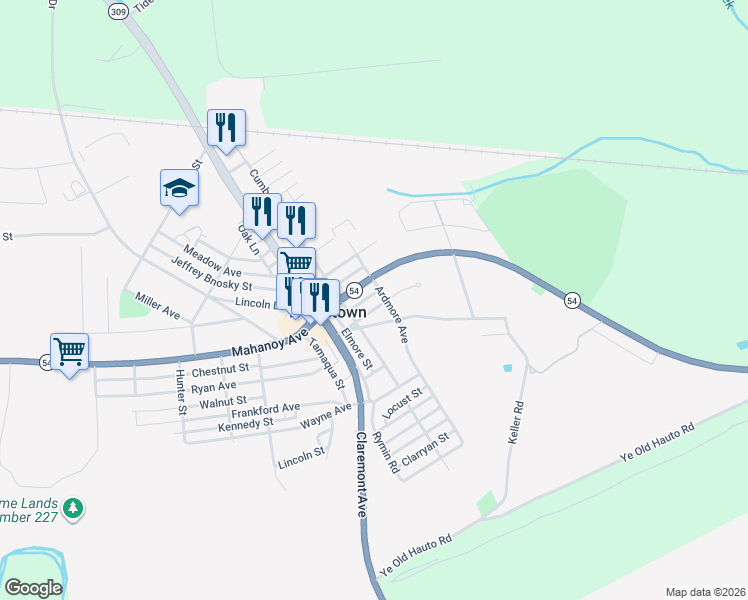 map of restaurants, bars, coffee shops, grocery stores, and more near 19 Lynwood Street in Tamaqua