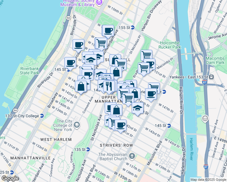 map of restaurants, bars, coffee shops, grocery stores, and more near in New York