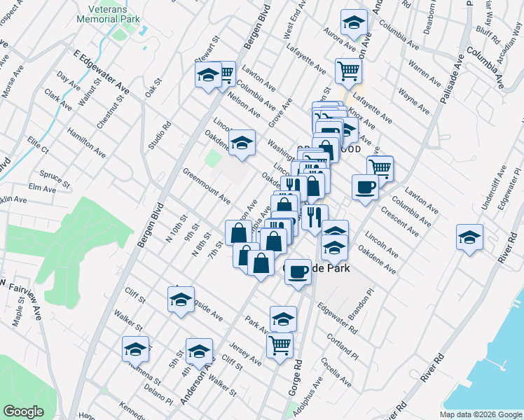 map of restaurants, bars, coffee shops, grocery stores, and more near 551 Olympia Avenue in Cliffside Park