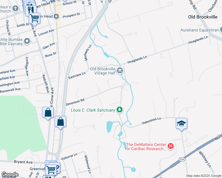 map of restaurants, bars, coffee shops, grocery stores, and more near 105 Simonson Road in Glen Head