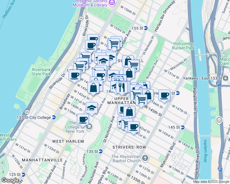 map of restaurants, bars, coffee shops, grocery stores, and more near in New York