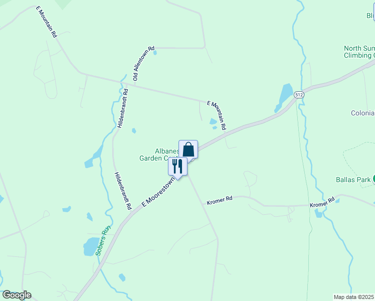 map of restaurants, bars, coffee shops, grocery stores, and more near 271 East Moorestown Road in Wind Gap