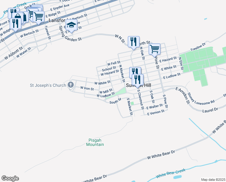 map of restaurants, bars, coffee shops, grocery stores, and more near 200 West Ludlow Street in Summit Hill