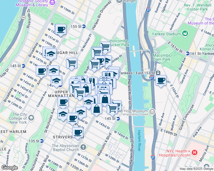 map of restaurants, bars, coffee shops, grocery stores, and more near in New York