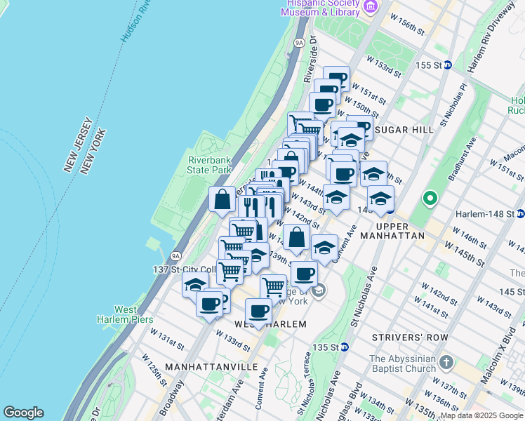 map of restaurants, bars, coffee shops, grocery stores, and more near in New York