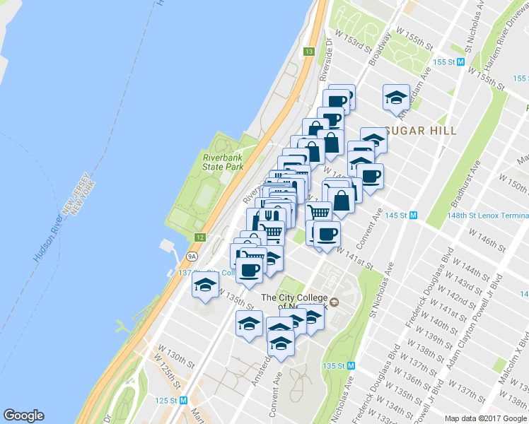 map of restaurants, bars, coffee shops, grocery stores, and more near in New York