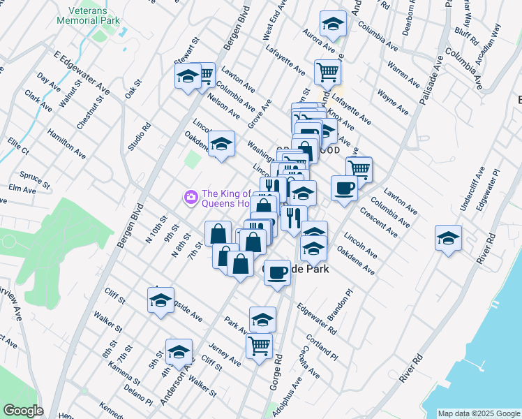 map of restaurants, bars, coffee shops, grocery stores, and more near 556 Olympia Avenue in Cliffside Park