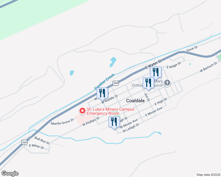 map of restaurants, bars, coffee shops, grocery stores, and more near 62 5th Street in Coaldale