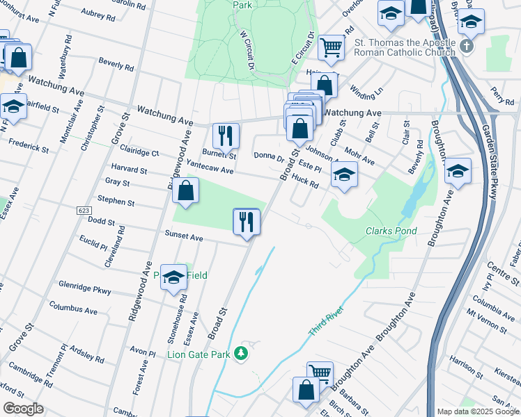 map of restaurants, bars, coffee shops, grocery stores, and more near 932 Broad Street in Bloomfield