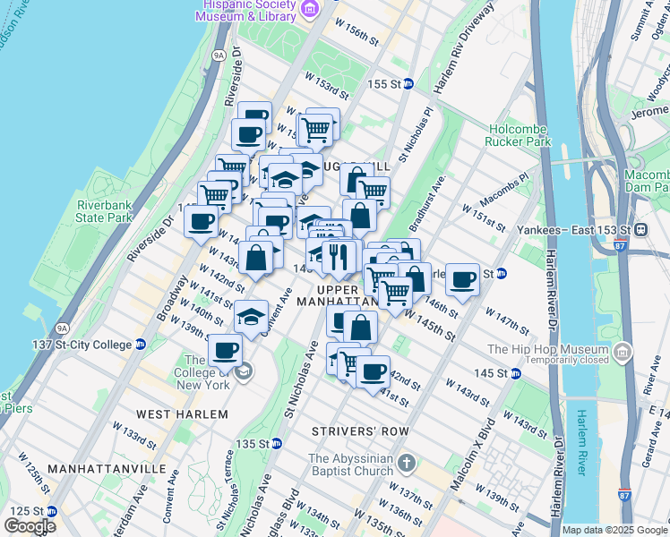 map of restaurants, bars, coffee shops, grocery stores, and more near in New York