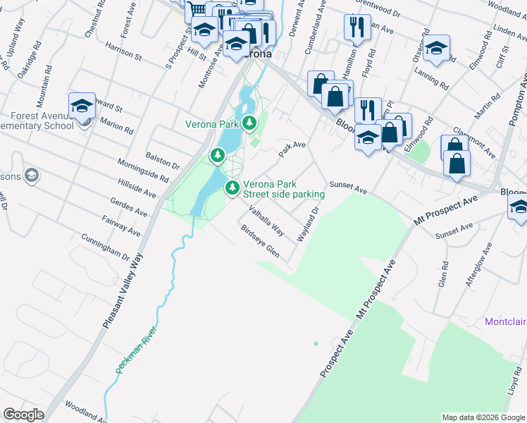 map of restaurants, bars, coffee shops, grocery stores, and more near 26 Valhalla Way in Verona
