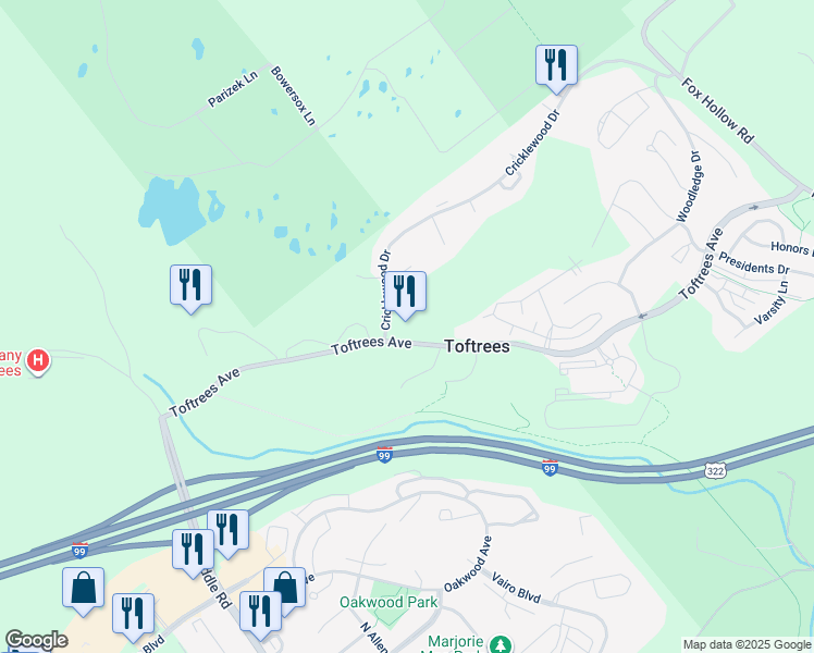 map of restaurants, bars, coffee shops, grocery stores, and more near 100 Cricklewood Drive in State College
