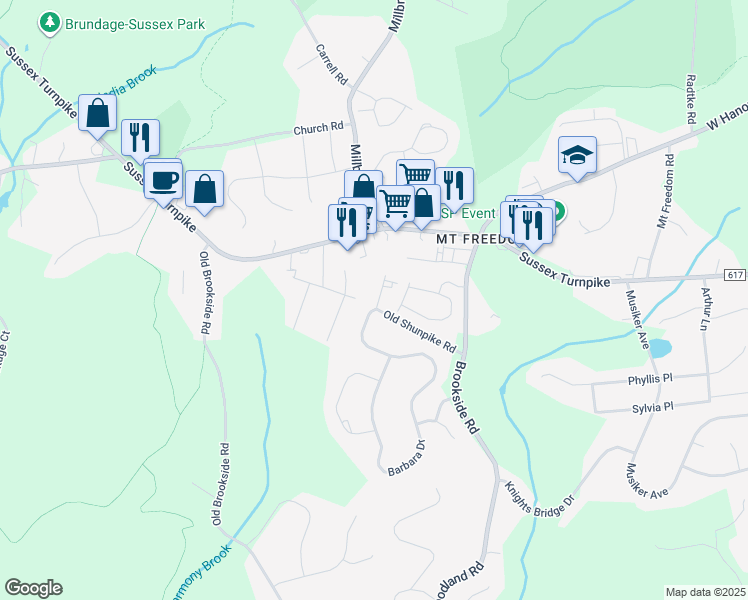 map of restaurants, bars, coffee shops, grocery stores, and more near 2 Barbara Drive in Randolph