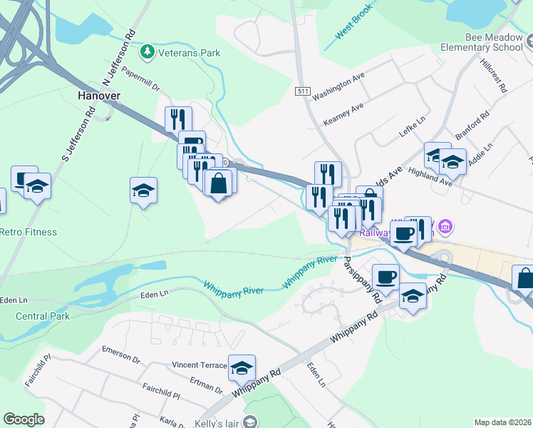 map of restaurants, bars, coffee shops, grocery stores, and more near 9 Legion Place in Hanover
