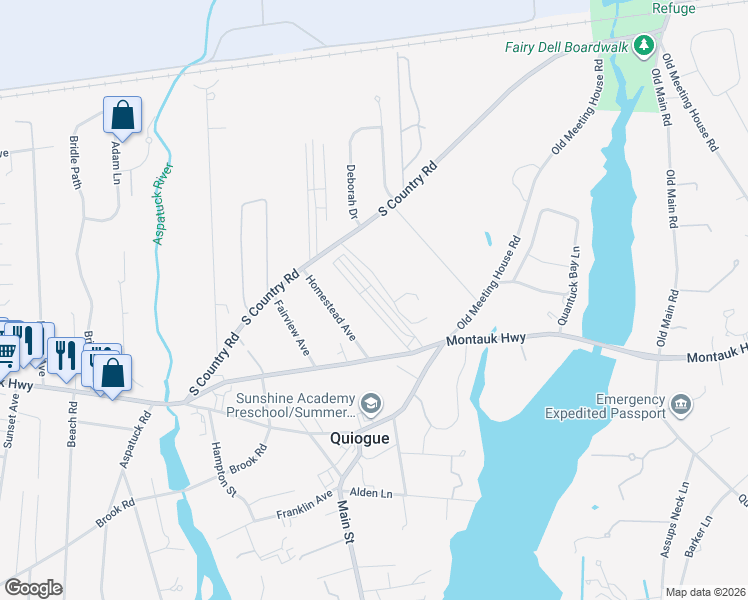map of restaurants, bars, coffee shops, grocery stores, and more near 23 West Lane in Westhampton Beach
