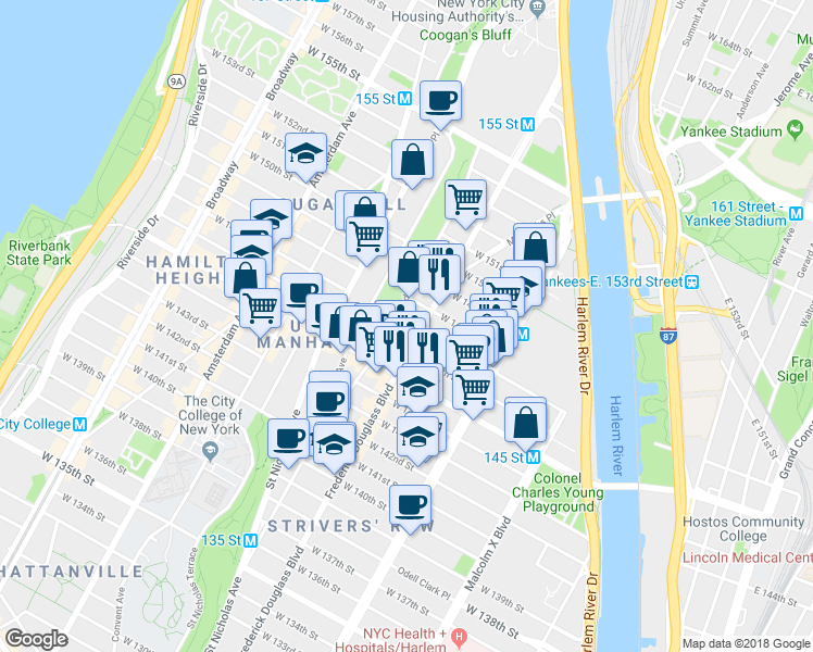 map of restaurants, bars, coffee shops, grocery stores, and more near in New York