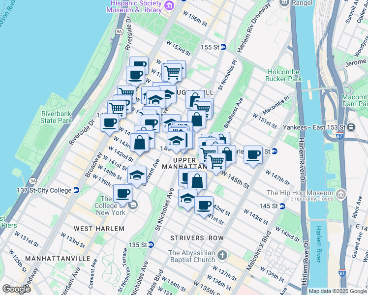 map of restaurants, bars, coffee shops, grocery stores, and more near in New York