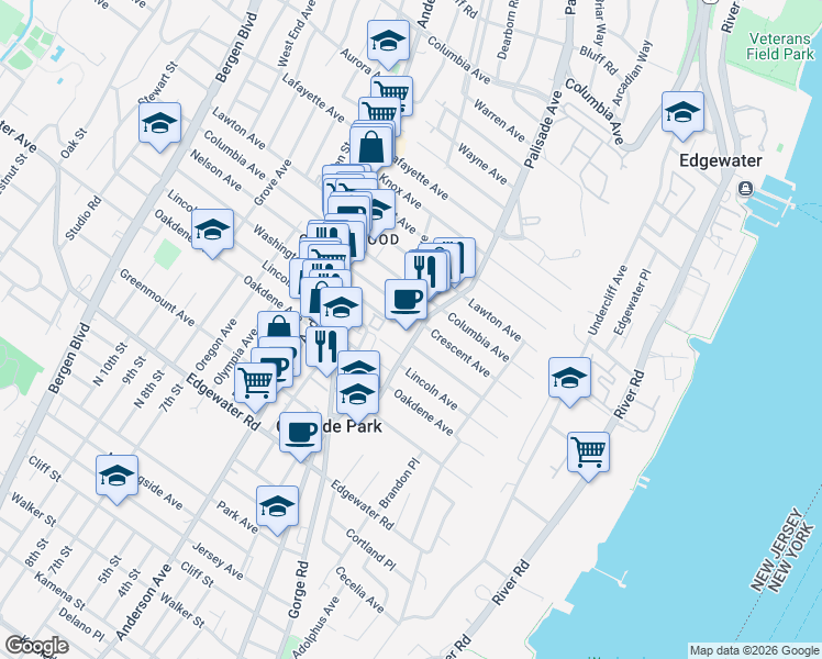 map of restaurants, bars, coffee shops, grocery stores, and more near 632 Palisade Avenue in Cliffside Park