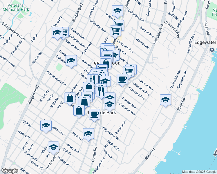 map of restaurants, bars, coffee shops, grocery stores, and more near in Cliffside Park