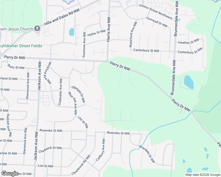 map of restaurants, bars, coffee shops, grocery stores, and more near 2904 Vicksburg Avenue Northwest in Canton