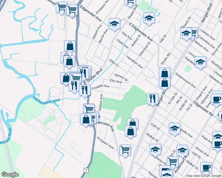 map of restaurants, bars, coffee shops, grocery stores, and more near 703 Greeley Avenue in Fairview