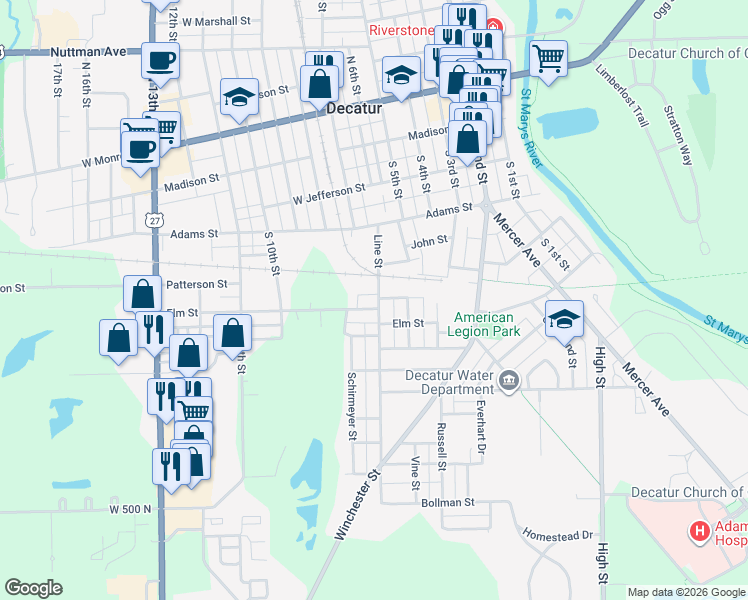 map of restaurants, bars, coffee shops, grocery stores, and more near 709 Elm St in Decatur