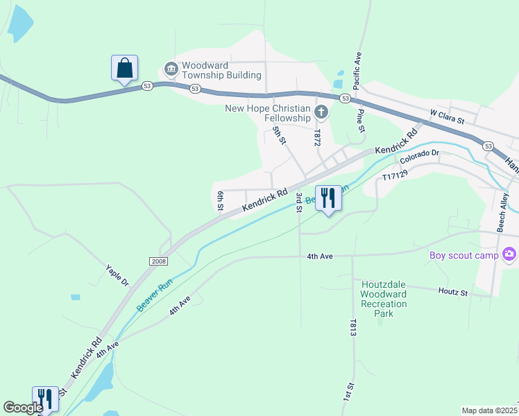 map of restaurants, bars, coffee shops, grocery stores, and more near 848 Kendrick Road in Houtzdale