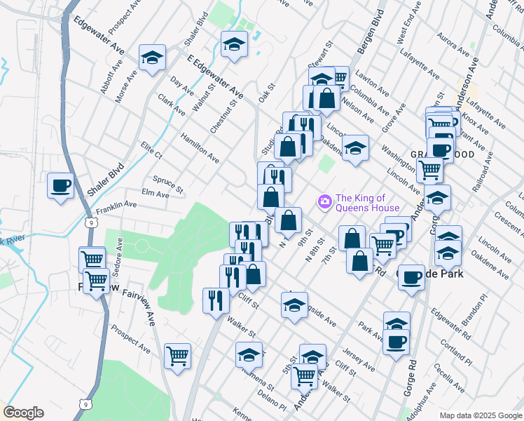 map of restaurants, bars, coffee shops, grocery stores, and more near 461 Bergen Boulevard in Ridgefield