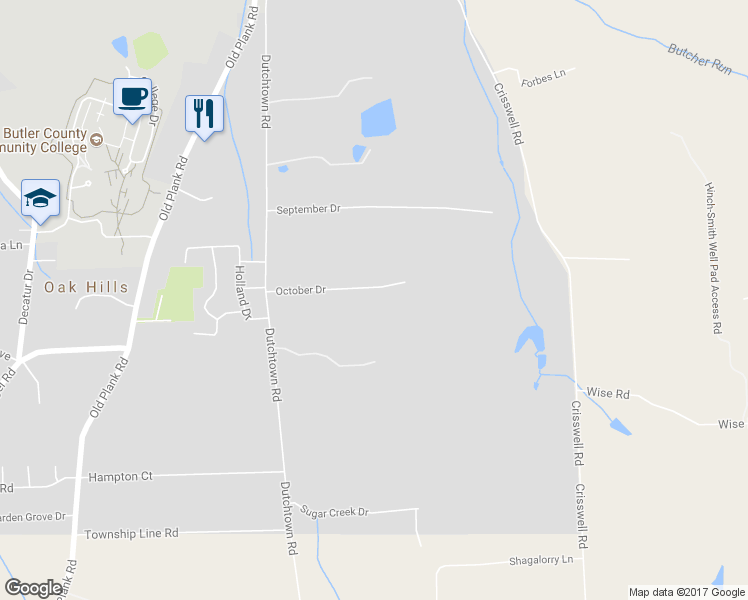 map of restaurants, bars, coffee shops, grocery stores, and more near 209 October Drive in Butler