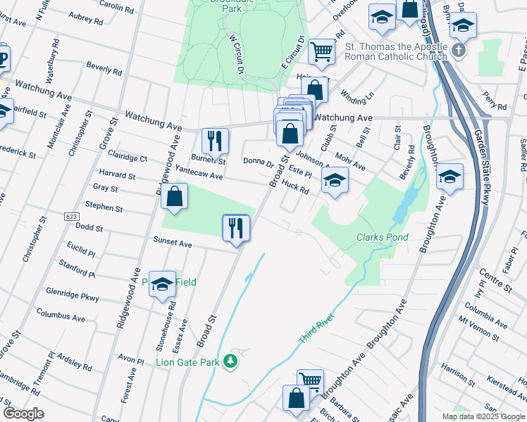 map of restaurants, bars, coffee shops, grocery stores, and more near 14 Brookdale Gardens in Bloomfield