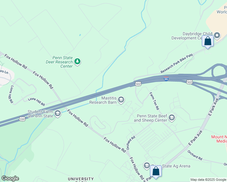 map of restaurants, bars, coffee shops, grocery stores, and more near Mt Nittany Expy in Centre
