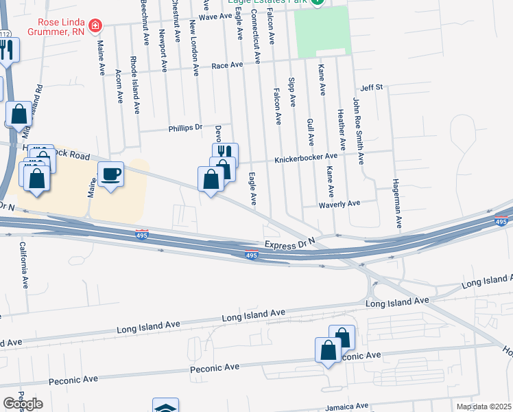 map of restaurants, bars, coffee shops, grocery stores, and more near 2700 Connecticut Avenue in Medford
