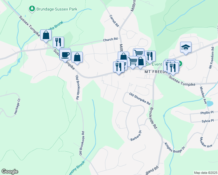 map of restaurants, bars, coffee shops, grocery stores, and more near 4 Carellen Place in Randolph