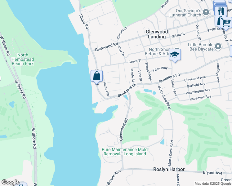 map of restaurants, bars, coffee shops, grocery stores, and more near 14 Viking Road in Glenwood Landing