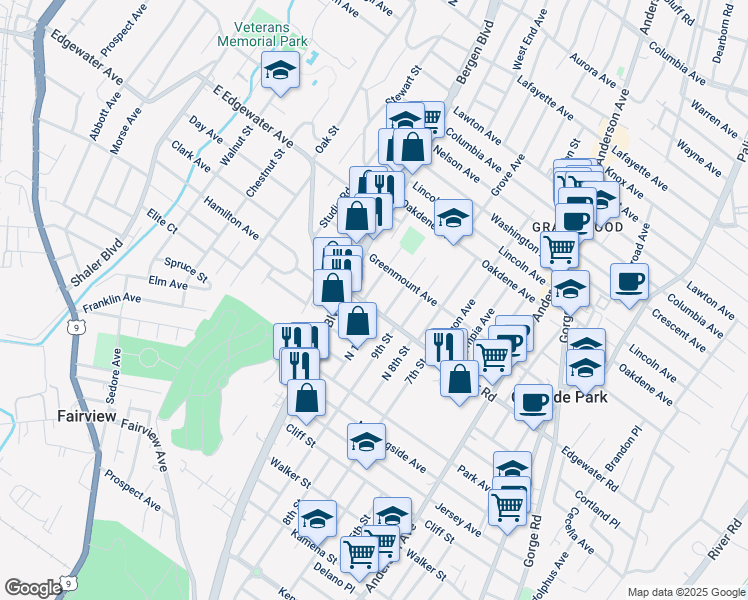 map of restaurants, bars, coffee shops, grocery stores, and more near 501 Ridgefield Terrace in Ridgefield