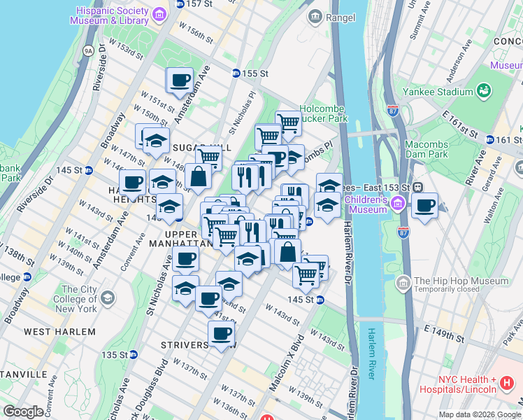 map of restaurants, bars, coffee shops, grocery stores, and more near in New York