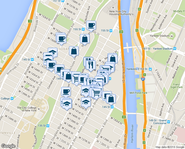 map of restaurants, bars, coffee shops, grocery stores, and more near in New York