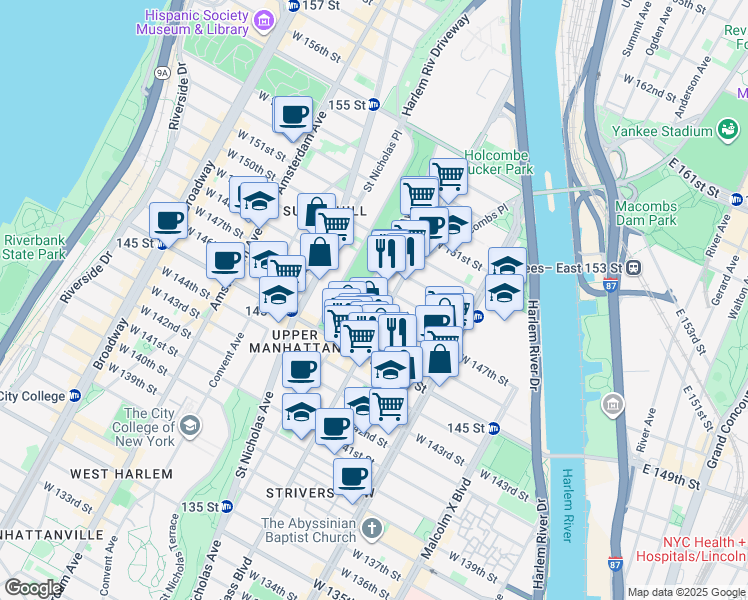 map of restaurants, bars, coffee shops, grocery stores, and more near in New York
