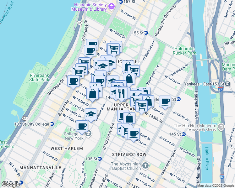 map of restaurants, bars, coffee shops, grocery stores, and more near in New York