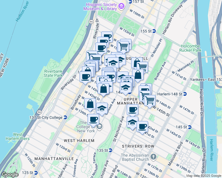 map of restaurants, bars, coffee shops, grocery stores, and more near in New York