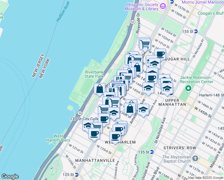 map of restaurants, bars, coffee shops, grocery stores, and more near in New York