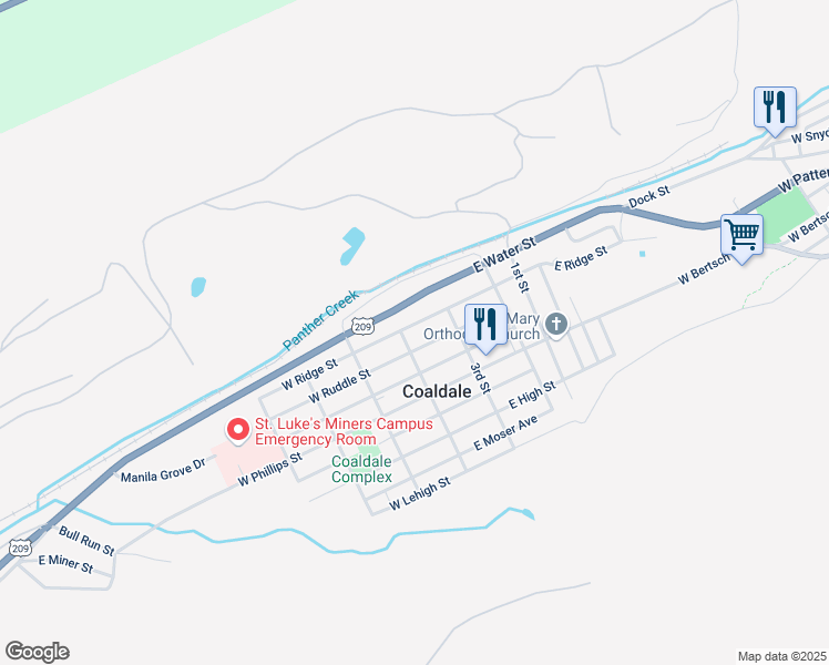 map of restaurants, bars, coffee shops, grocery stores, and more near 6 East Ruddle Street in Coaldale