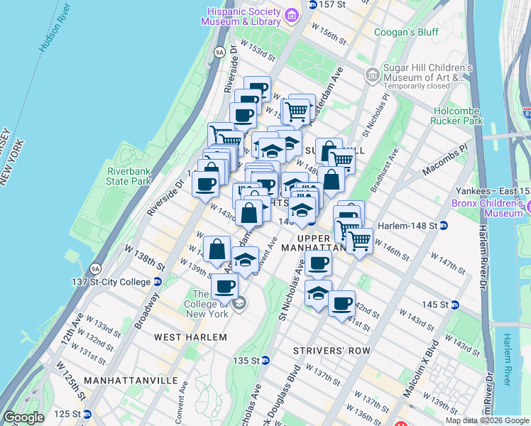 map of restaurants, bars, coffee shops, grocery stores, and more near in New York